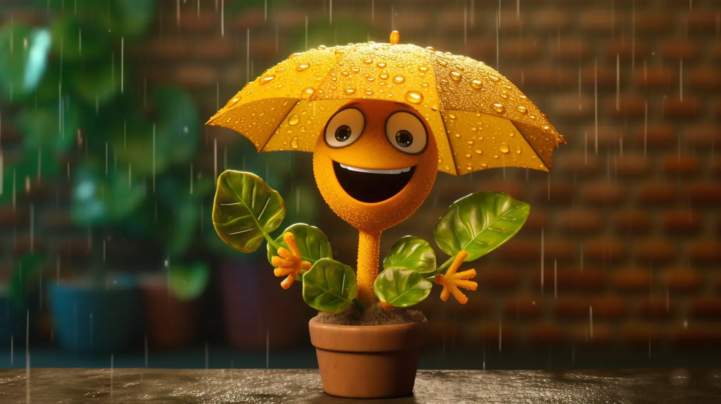 3D Cartoon Plant Getting Watered by Rain