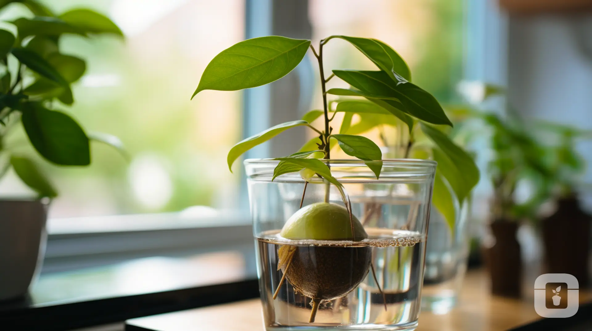 Avocado Sprouting in glass on windowsill